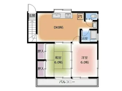 西武多摩川線 多磨駅 徒歩9分 2階建 築44年(2DK/2階)の間取り写真