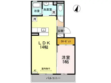 ラ・カーサ ミーア A棟(1LDK/2階)の間取り写真