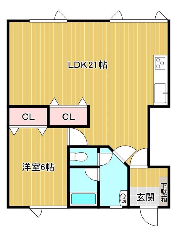 ＪＲ石北本線 北見駅 徒歩20分 2階建 築28年(1LDK/1階)の間取り写真