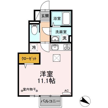 DーROOM鳥谷野(ワンルーム/1階)の間取り写真