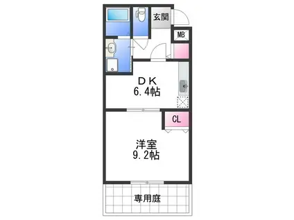 セゾン湊(1DK/2階)の間取り写真