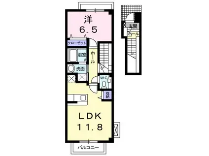 プーリヴァーA(1LDK/2階)の間取り写真