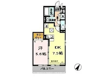パークハイム参番館 A棟(1DK/1階)の間取り写真