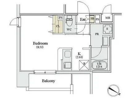カスタリア人形町III(1K/9階)の間取り写真