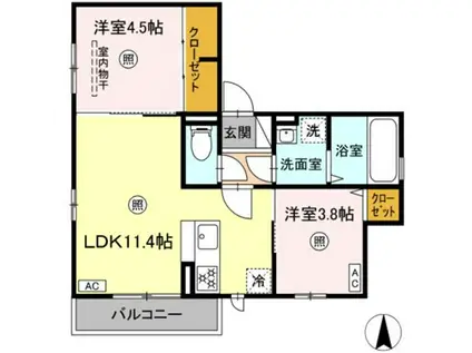 DーROOM プリメーロ 花(2LDK/2階)の間取り写真