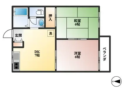 タウニーイサカB棟(2DK/1階)の間取り写真