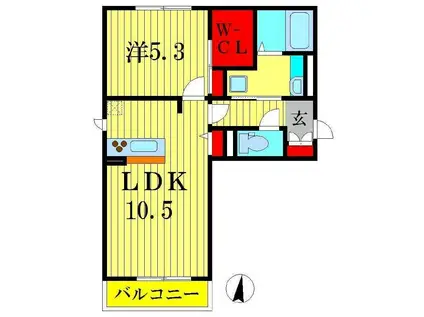 フルールおおたかの森(1LDK/2階)の間取り写真