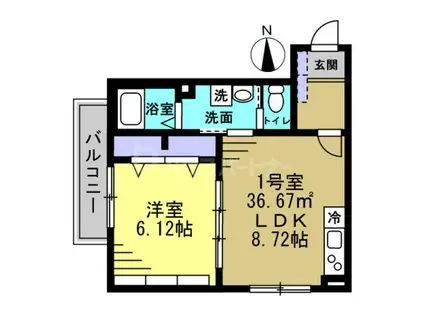 セミカ葛城 II(1LDK/2階)の間取り写真