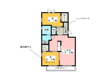 パームフェリーチェA棟(2LDK/2階)の間取り写真