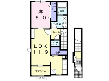 メゾン・ハヤブサ2 A(1LDK/2階)の間取り写真