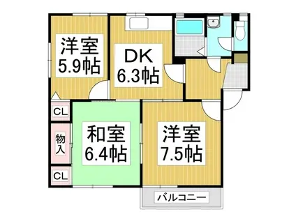 アーバングレイスC棟(3DK/1階)の間取り写真