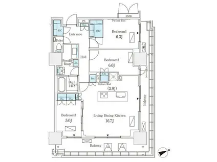 ロイヤルパークス品川(3LDK/18階)の間取り写真