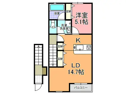 ソレアードK(1LDK/2階)の間取り写真