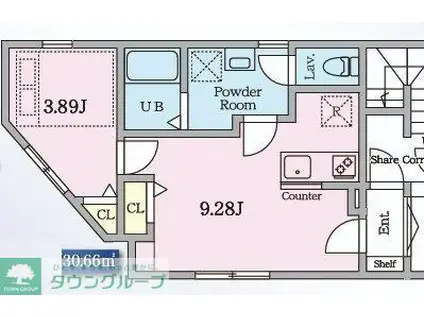 COAST TERRACE II 逗子新宿(1LDK/3階)の間取り写真