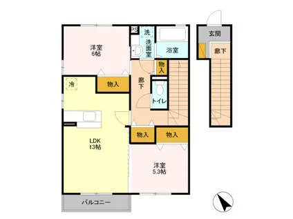 D-ROOM グランメール205(2LDK/2階)の間取り写真