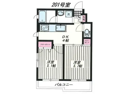 モント中馬込(2DK/2階)の間取り写真