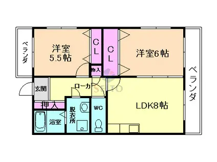 アンシャルル豊中(2LDK/3階)の間取り写真