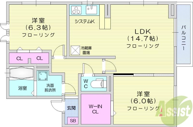 フランメゾン(2LDK/1階)の間取り写真