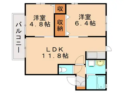 天神山筑紫館(2LDK/1階)の間取り写真