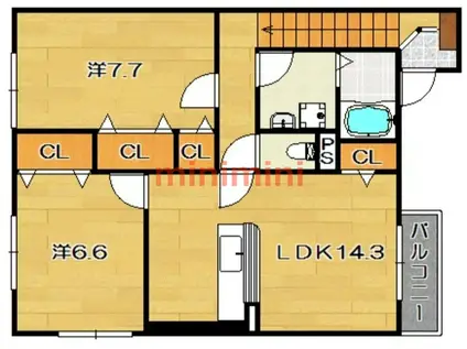 ディアコート(2LDK/2階)の間取り写真