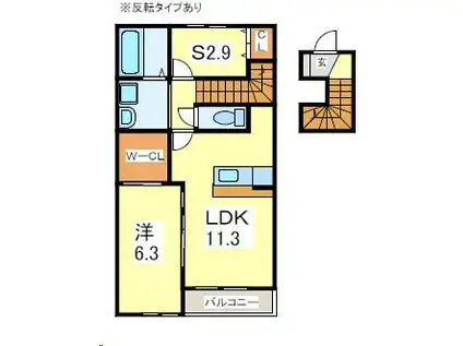 ヴェルジェ畑中B棟(1SLDK/2階)の間取り写真