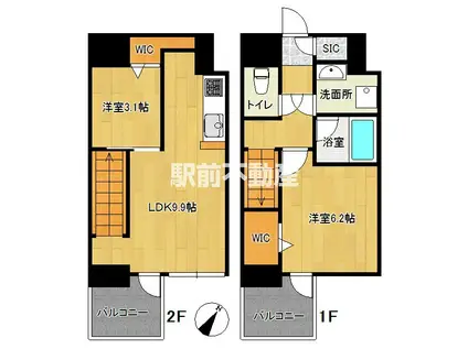 MODERN PALAZZO博多駅南AX(2LDK/12階)の間取り写真
