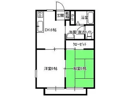 ウェルビーイングB(2DK/2階)の間取り写真