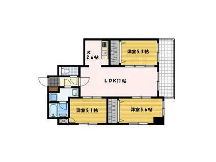 フォート・G・メール目覚(3LDK/4階)の間取り写真