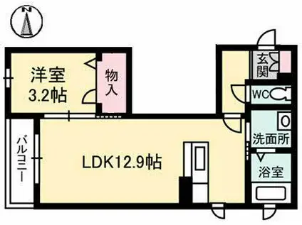 シロッコ西口(1LDK/3階)の間取り写真