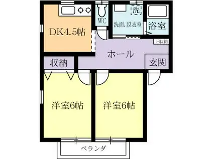ソレイユT(2DK/1階)の間取り写真