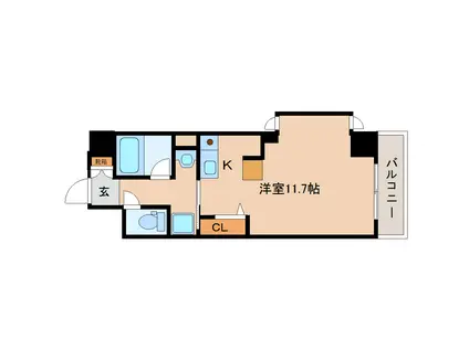 フレアコート奈良(ワンルーム/2階)の間取り写真