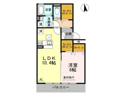 リシェス新山口(1LDK/1階)の間取り写真