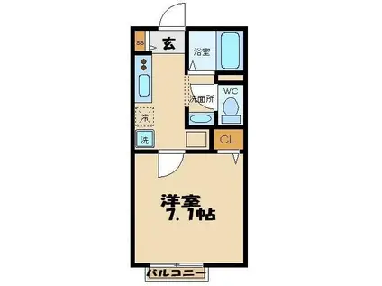 アンソレイユ世田谷(1K/2階)の間取り写真