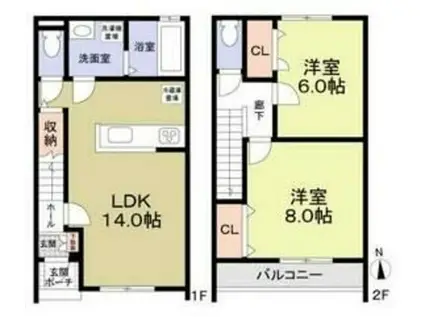 J WING イースト(2LDK/1階)の間取り写真