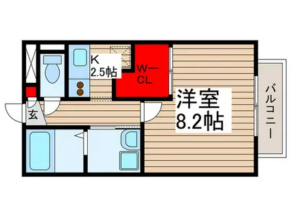 AMOUR・ル・モンド・ヴェール(1K/2階)の間取り写真