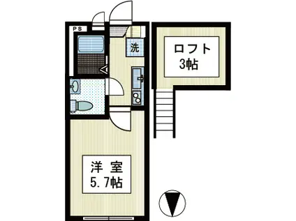 ハルカスB棟(1K/2階)の間取り写真