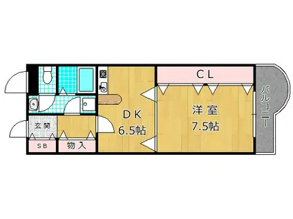 宮之阪ウェーブ(1DK/4階)の間取り写真
