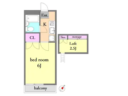 シティハイム第2(1K/1階)の間取り写真