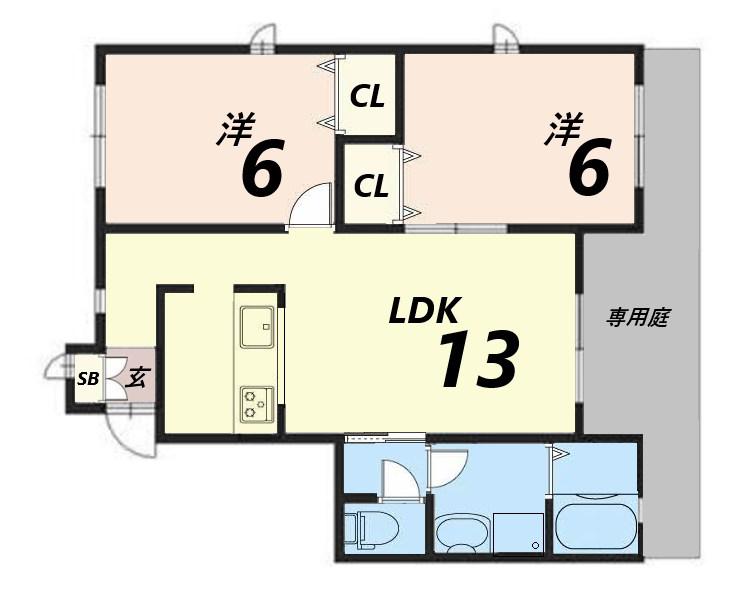 ルシエール本城(2LDK/1階)の間取り写真