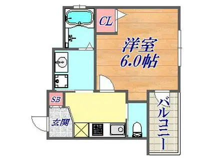 ワコーレヴィータ神戸中山手(1K/2階)の間取り写真