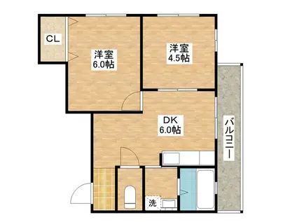 ハイツ伽羅(2DK/2階)の間取り写真