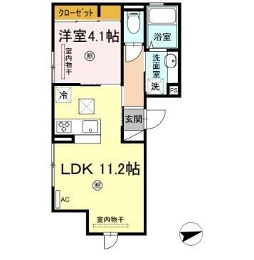 フェリシア荒田八幡(1LDK/2階)の間取り写真