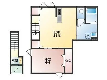 URBAN CUBIC 毛馬内 B棟(1LDK/2階)の間取り写真