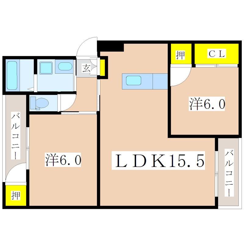 ロイヤルコート鴨池(2LDK/3階)の間取り写真