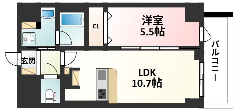 ハピネスガーデン新大阪(1LDK/7階)の間取り写真
