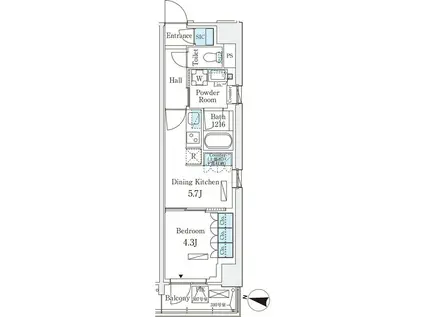ロイヤルパークス赤羽サウス(1DK/2階)の間取り写真