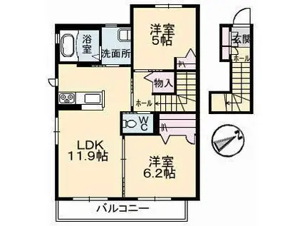 コモド新広 B(2LDK/2階)の間取り写真