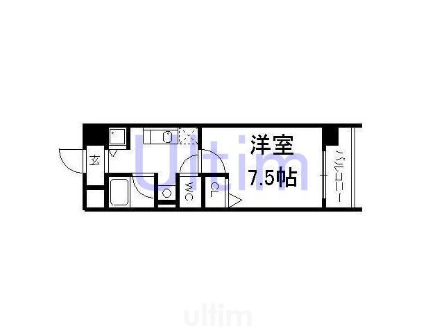 京阪本線 中書島駅 徒歩24分 6階建 築21年(1K/4階)の間取り写真