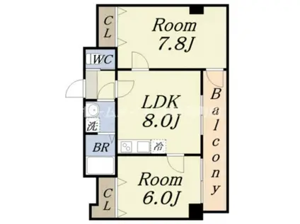 BJクローバー(2LDK/4階)の間取り写真