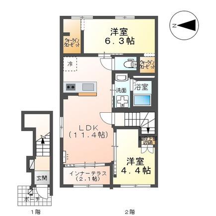 レサンス八街(2LDK/2階)の間取り写真